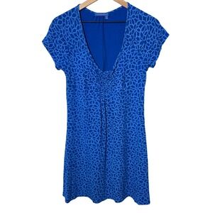 Fresh Produce Blue Floral V Neck Short Sleeve Dress Size Small Vacation Beach